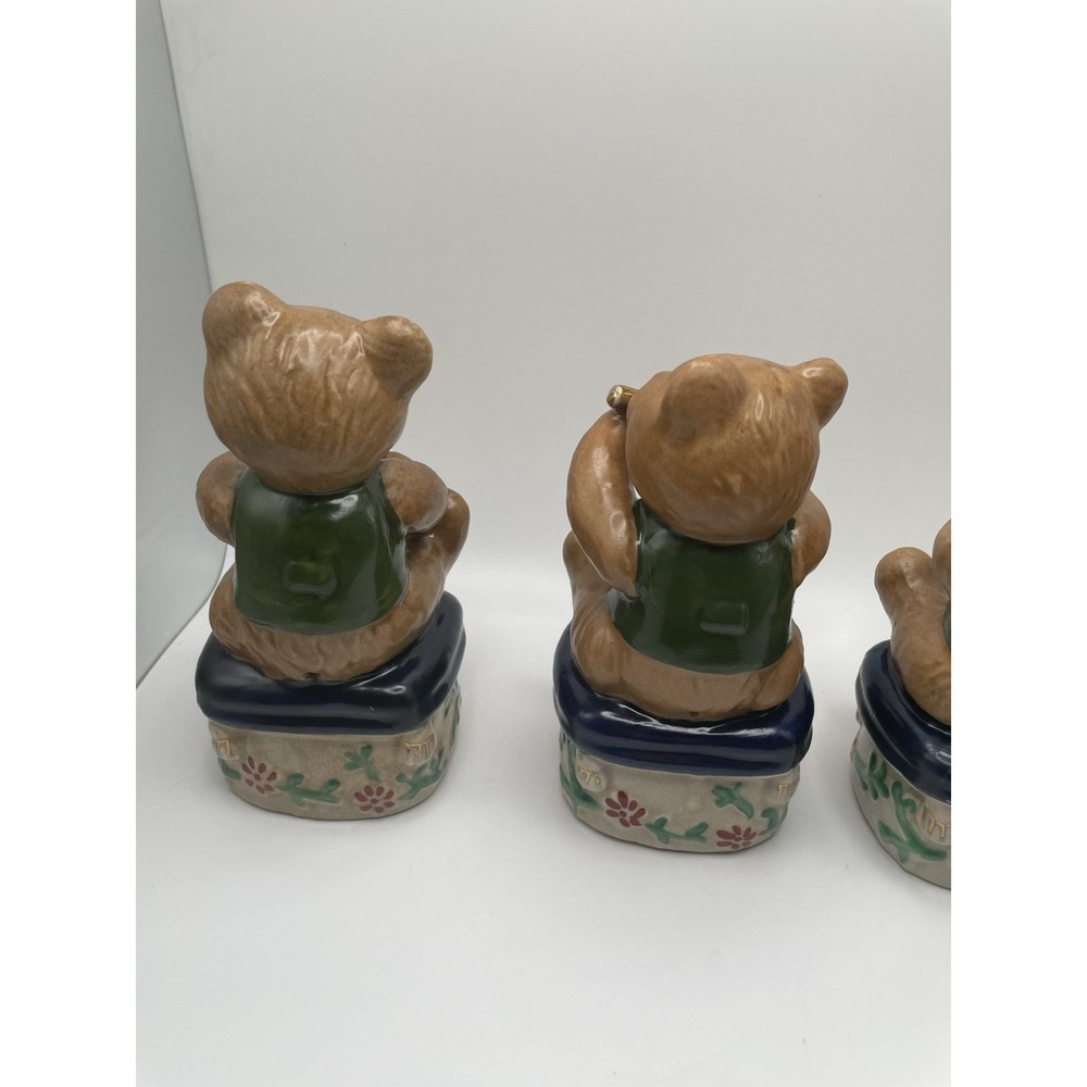 Vintage Musical Christmas Porcelain Teddy Bears Figurines w/ Musical Instruments - Picture 12 of 13